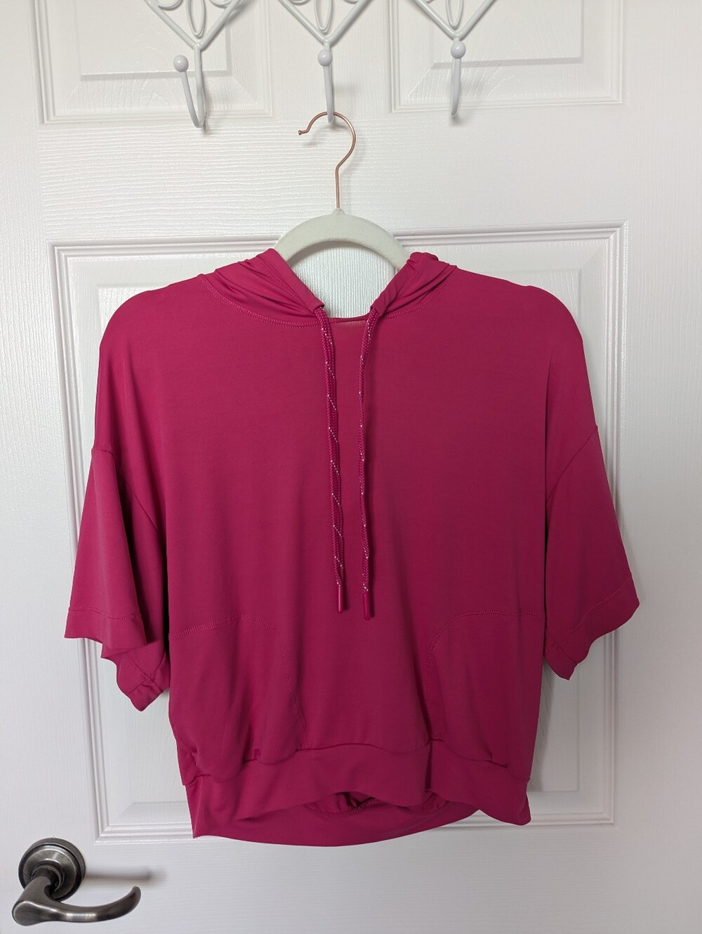 Women's Hooded Short-Sleeve Top in Fuchsia
